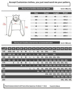 “Size chart for women’s bunny ear hoodie showing garment measurements, hoodie size, length and weight (e.g. 0.187 kg), and recommended size as per wearer height (cm) and weight (kg).”